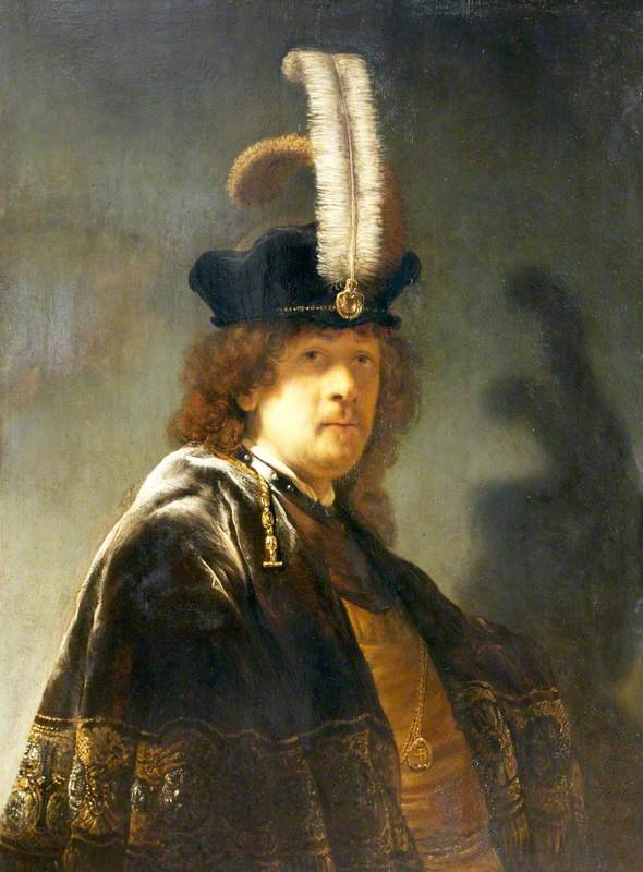 Self-Portrait Wearing a White Feathered Bonnet (1635) by Rembrandt